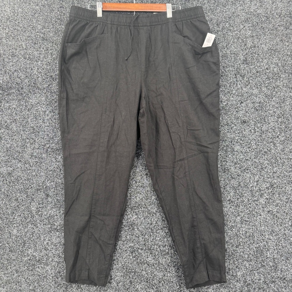 Old Navy Womens XL Black Linen Blend High Rise Crop Tapered Drawstring Pants NWT